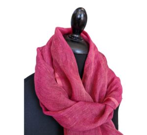 Dark Pink Linen Scarf Handwoven